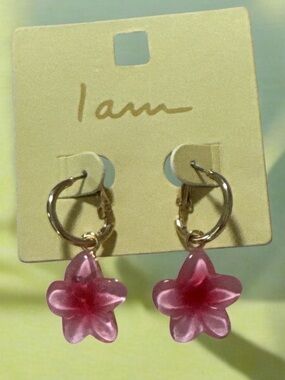 I Am Pink Floral Hoop Drop Earrings